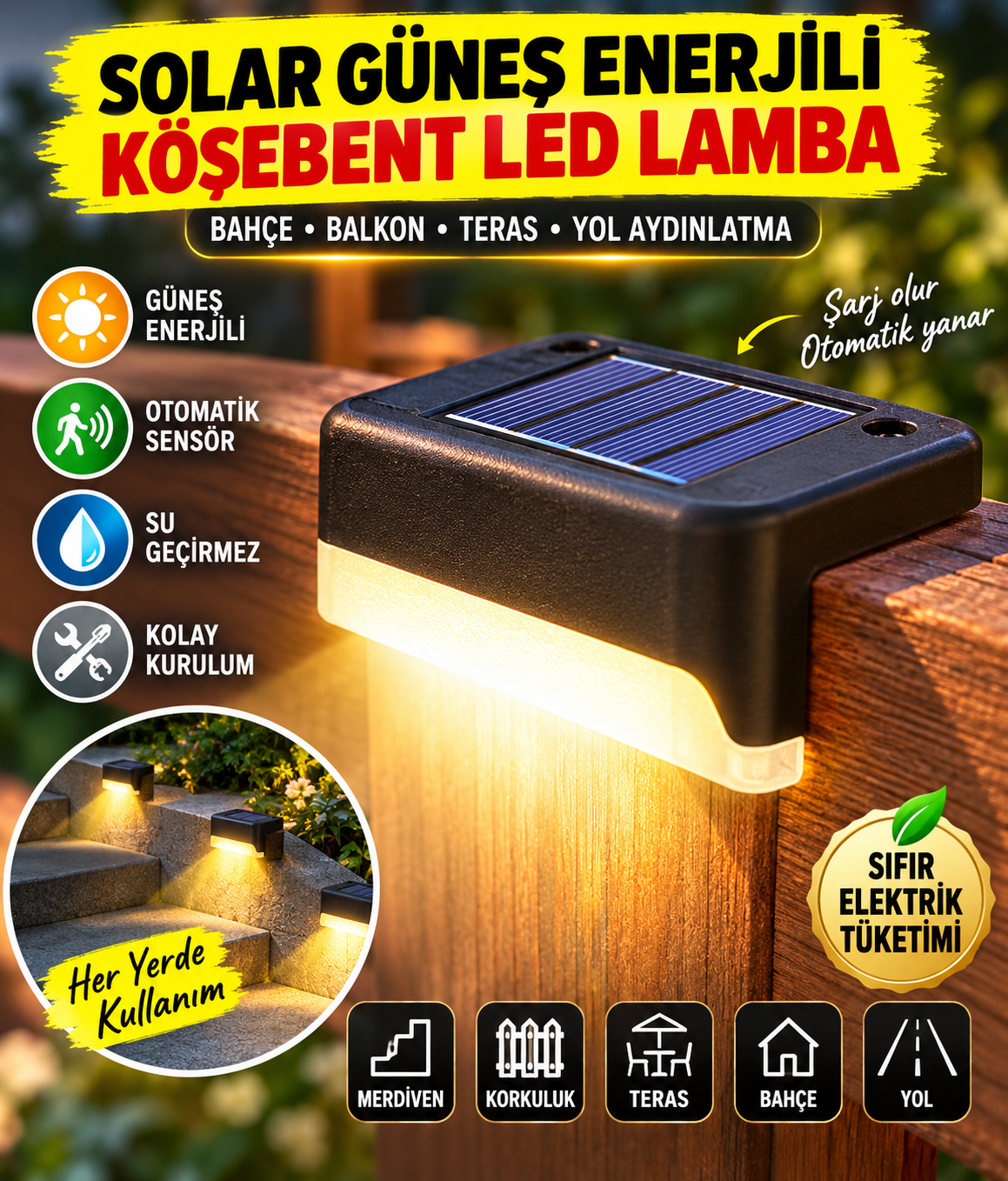 Güneş Enerjili Köşe Led ( 4 Adet )